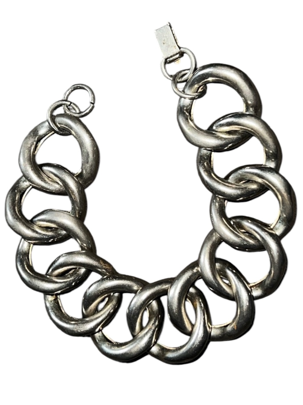 Vintage Midcentury Silver Tone Chunky Chain Link Bracelet 7”